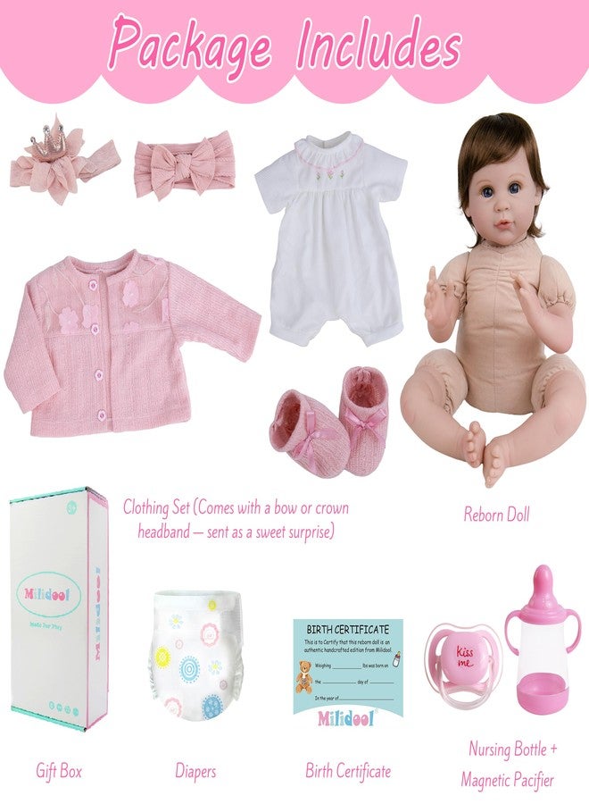 Milidool Reborn Baby Dolls Girl, 22 inch Soft Body Lifelike Realistic Newborn Baby Girl Real Life Baby Dolls with Gift Box Feeding Toy Accessories Set,Gift for Grandma and Kids 3+ - Image 5